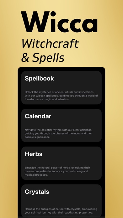 Wicca iOS app promotional screenshot showing the app experience